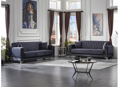 Wohnzimmer 2x Dreisitzer Sofa Couch Komplett Moderne Sitzgruppe Grau