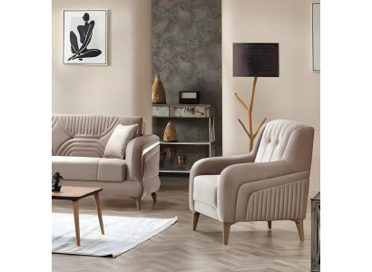 Beige Sessel Moderne Polstermöbel Wohnzimmer Design Möbel Textil Sitz