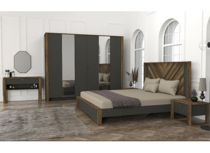 Schlafzimmereinrichtung Schlafzimmer Set Komplettschlafzimmer Braun Modern 5tlg