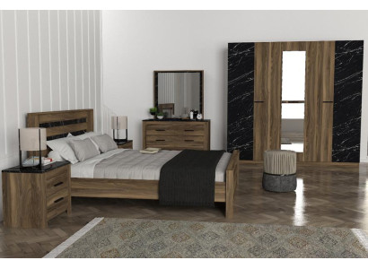 Schlafzimmer Set Bett+2x Nachttische+Kommode+Kleiderschrank 5tlg Braun Luxus