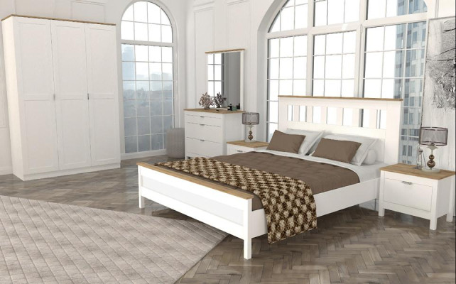 Schlafzimmer Möbel Komplett Set Bett 2x Nachttisch Schrank Weiß 5tlg