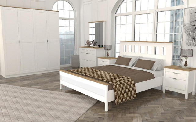 Schlafzimmer Möbel Weiß Komplett Set Bett 2x Nachttisch Schrank 5tlg