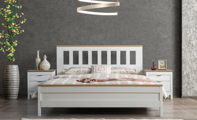 Schlafzimmer Möbel Nachttisch Nachttisch Bett Komplett Weiß Set 3tlg.