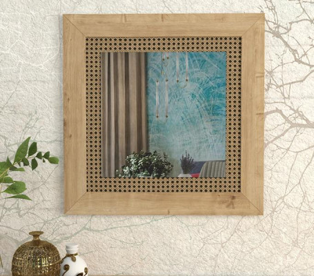 Schlafzimmer Spiegel Glasfläche Braun stilvoll Quadratisch helles Holz