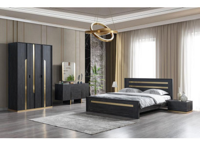 Schlafzimmer Möbel Komplett Set Bett 2x Nachttisch Schrank Braun 5tlg