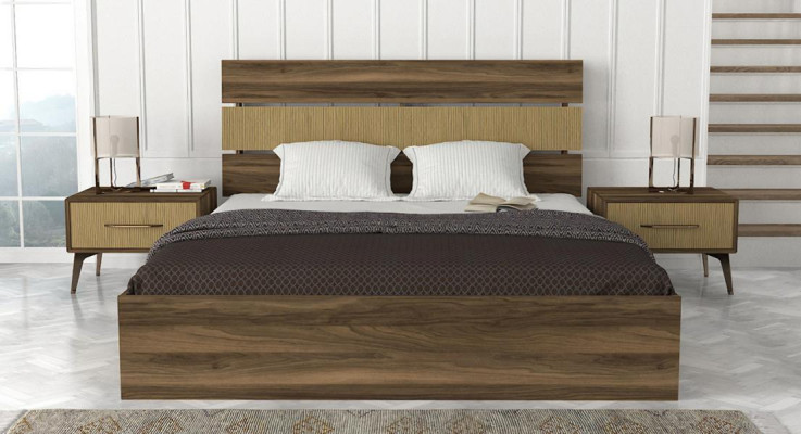 Schlafzimmer Schlafzimmereinrichtung Möbel Bett Nachttische Holzoptik 3tlg