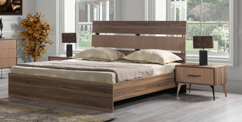 Schlafzimmer Schlafzimmereinrichtung Möbel Bett Nachttische Holzoptik 3tlg