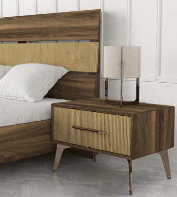 Schlafzimmer Schlafzimmereinrichtung Möbel Bett Nachttische Holzoptik 3tlg