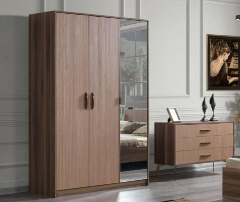 2tlg Schlafzimmer Set Kleiderschrank + Kommode Moderne Möbel Stil Braun