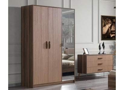 2tlg Schlafzimmer Set Kleiderschrank + Kommode Moderne Möbel Stil Braun