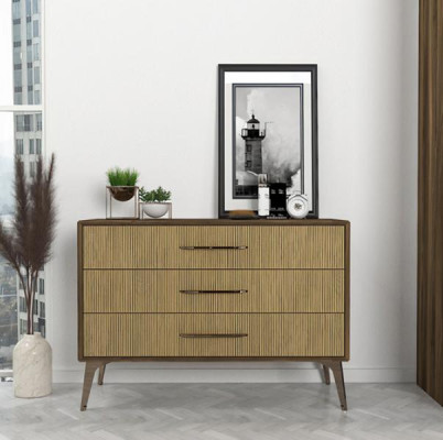 2tlg Schlafzimmer Set Kleiderschrank + Kommode Moderne Möbel Stil Braun
