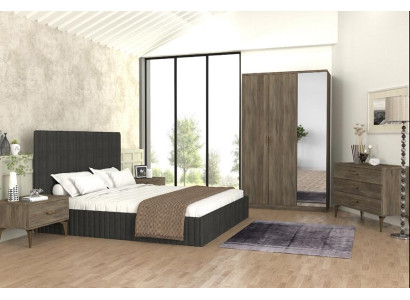 Schlafzimmer Möbel Ausstattung Set Komplett Bett 2x Nachttisch Schrank 5tlg