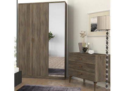 2tlg Schlafzimmer Set Kleiderschrank + Kommode Moderne Möbel Stil Braun