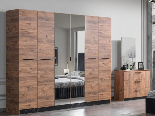 Schlafzimmer Set Kleiderschrank + Kommode + Spiegel Moderne Möbel 3tlg Luxus