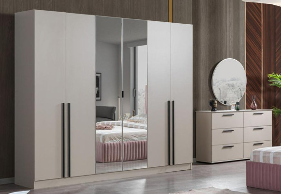 3tlg Schlafzimmer Set Kleiderschrank + Kommode + Spiegel Moderne Möbel Stil