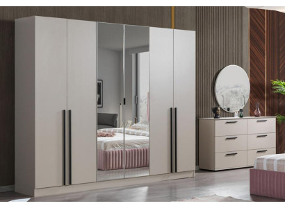 3tlg Schlafzimmer Set Kleiderschrank + Kommode + Spiegel Moderne Möbel Stil