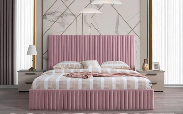 Schlafzimmereinrichtung Möbel Schlafzimmer Bett Nachttische Rosa 3tlg