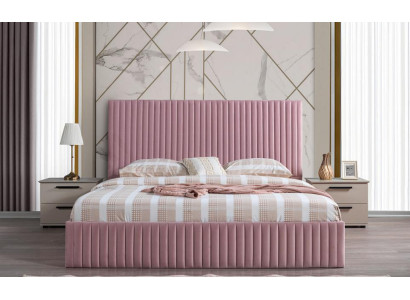 Schlafzimmereinrichtung Möbel Schlafzimmer Bett Nachttische Rosa 3tlg