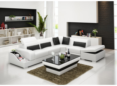 Ledersofa Couch Wohnlandschaft Ecksofa Eck Garnitur Design Modern Sofa G8008D