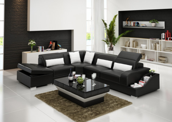 Ledersofa Couch Wohnlandschaft Ecksofa Eck Garnitur Design Modern Sofa G8008D