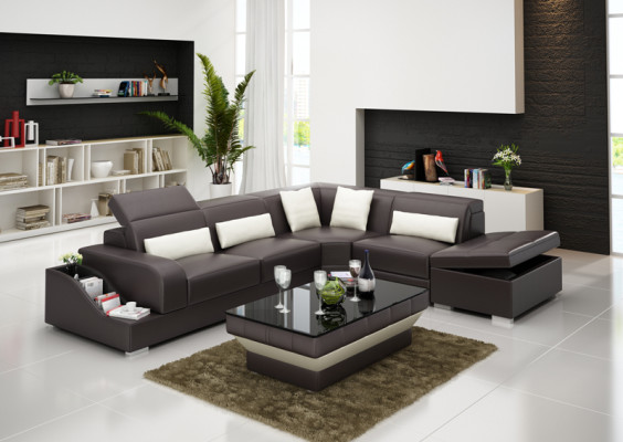 Ledersofa Couch Wohnlandschaft Ecksofa Eck Garnitur Design Modern Sofa G8008D