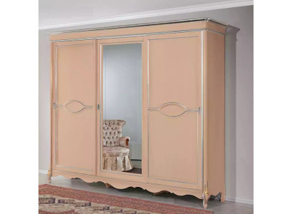 Beiger Schlafzimmer Kleiderschrank 3-türig Massivholz Möbel Klassisch