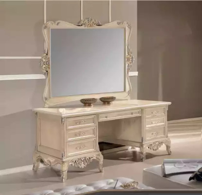 Schminktisch mit Spiegel Schlafzimmer Design Beige Möbel Holz 2tlg. Neu