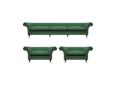 Wohnzimmer Chesterfield Garnitur Grüner 3-Sitzer 2x Sessel 3tlg Edel Set