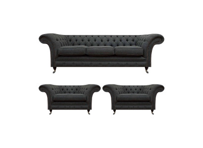 Wohnzimmer Chesterfield Couchen Schwarzer Dreisitzer 2x Sessel 3tlg Set