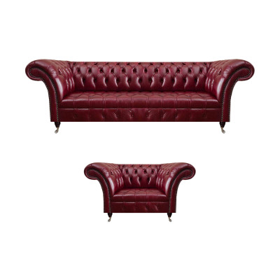 Wohnzimmer Rotes Chesterfield Set Luxus Dreisitzer Couch Polstersessel