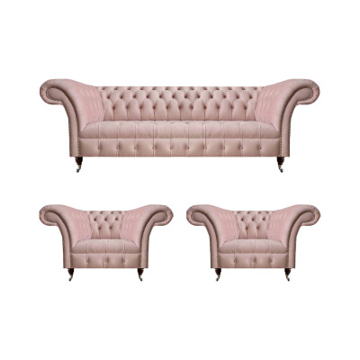 Wohnzimmer Rosa Chesterfield Garnitur 2x Lehnsessel Designer Textil 3-er