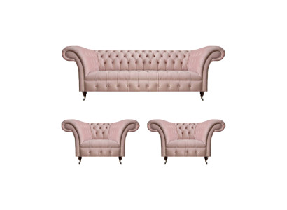 Wohnzimmer Rosa Chesterfield Garnitur 2x Lehnsessel Designer Textil 3-er
