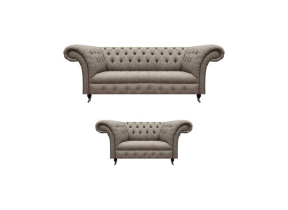 Wohnzimmer 2x Sofa Set Grau Textil 3+2 Sitzer Luxuriöse Polstermöbel