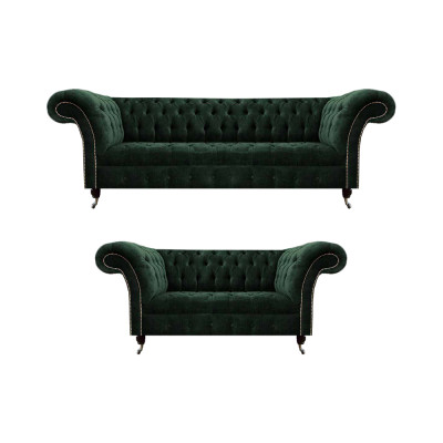 Wohnzimmer Komplett 2x Sofas 3+2 Sitzer Grün Luxuriöse Polstermöbel