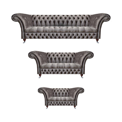 Wohnzimmer Grau Polstermöbel Textil Luxuriöse Sofagarnitur 3tlg Chesterfield
