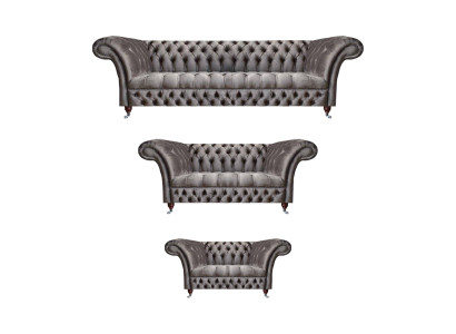 Wohnzimmer Grau Polstermöbel Textil Luxuriöse Sofagarnitur 3tlg Chesterfield