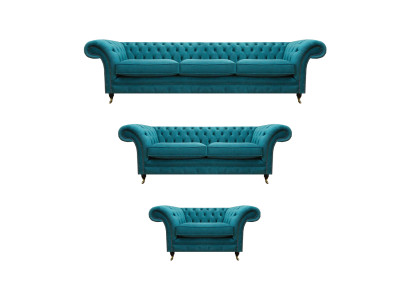 Wohnzimmer Blau Sofagarnitur 3tlg Chesterfield Luxuriöse Modern Möbel
