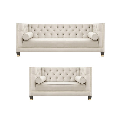 Wohnzimmer Weiß Chesterfield Sofas Dreisitzer + Zweisitzer Couch Garnitur 3+2