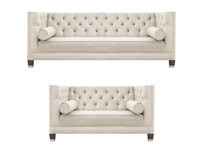 Wohnzimmer Weiß Chesterfield Sofas Dreisitzer + Zweisitzer Couch Garnitur 3+2