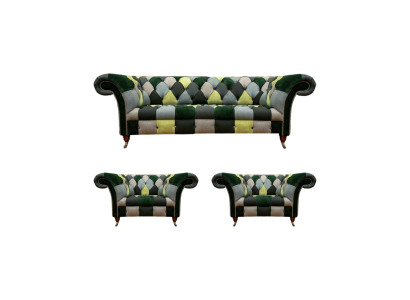 Wohnzimmer Chesterfield Sofa Dreisitze Couch 2x Sessel Einrichtung Neu