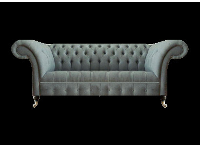 Wohnzimmer Luxus Sofa Einrichtung Chesterfield Grau Textil Dreisitze Couch