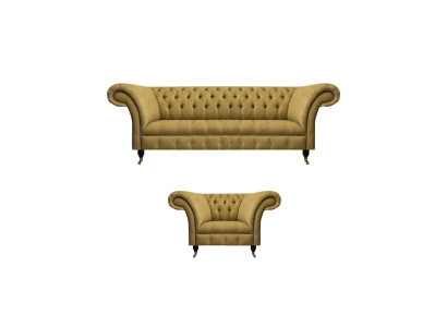 Wohnzimmer Gelbe Chesterfield Garnitur Dreisitzer Polster Sessel Möbel