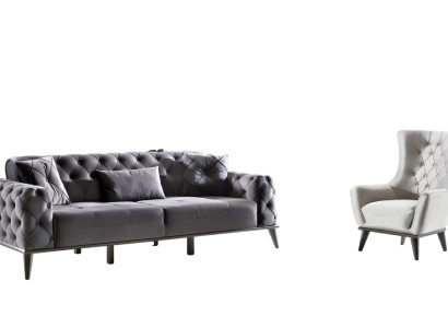 Wohnzimmer-Set 2tlg 3-Sitzer Sofa Sessel Textil Modern 3+1 Sofagarnitur Couch