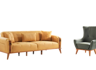 Wohnzimmer-Set 2tlg 3-Sitzer Sofa Sessel Leder Couchen Möbel 3+1 Garnitur