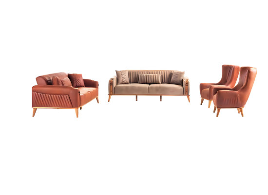 Wohnzimmer-Set 2tlg Braun Leder 3-Sitzer Sofa Sessel Wohnzimmer Modern