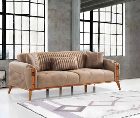 Wohnzimmer-Set 2tlg Braun Leder 3-Sitzer Sofa Sessel Wohnzimmer Modern
