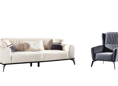 Wohnzimmer-Set 2tlg 3-Sitzer Sofa Sessel Sofagarnitur Möbel Modern 3+1