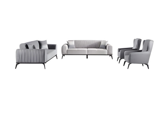 Wohnzimmer-Set 2tlg 3-Sitzer Sofa Sessel Grau Textil 3+1 Garnitur Modern