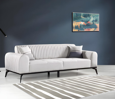 Wohnzimmer-Set 2tlg 3-Sitzer Sofa Sessel Grau Textil 3+1 Garnitur Modern