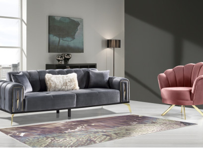 Wohnzimmer-Set 2tlg 3-Sitzer Sofa Sessel Textil 3+1 Sofagarnitur Modern